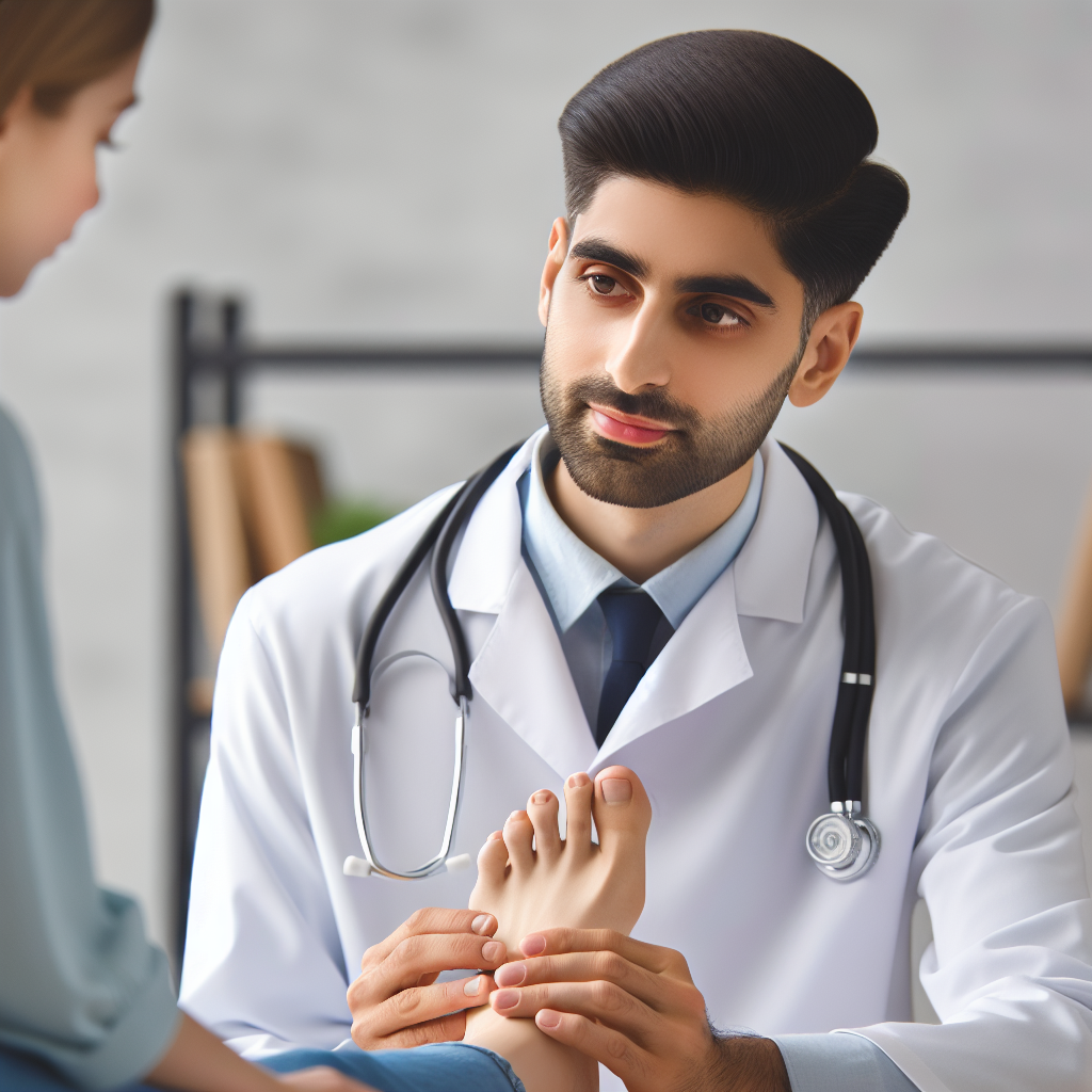 Realistic stock image of podiatrist treating patient